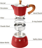 AGOGO Milano Moka Pot, Stovetop Espresso Maker, Greca, Coffee Percolator, Turkish Coffee Maker with Paper Filter 6 Cup Red
