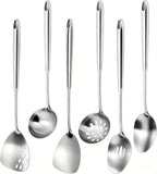 6Pcs Stainless Steel Kitchen Utensils Set – Cooking Utensils Set Stainless Steel, Metal Cooking Utensils with Wok Spatula, Serving Spoons,Ladle Set– Durable Cooking Supplies for Home and Camping