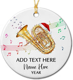 Tuba Musical Instrument Ceramic Ornament, Customized Year Text Name Tubist Tubaist Christmas Ornaments Gift for Women Men Husband Wife Dad Mom Tuba Player, Personalized Tubas Xmas Instrument Ornament