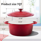 Enameled Cast Iron Dutch Oven Pot with Lid Heavy-Duty Cookware for Bread Baking, Braising, Stews, Roasting,7QT，red