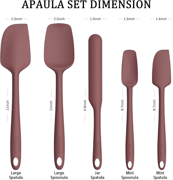 Coukre Silicone Spatula Set of 5,High Temperature Resistant, Food Grade Silicone, Dishwasher Safe, for Baking, Cooking (Pure Wine)