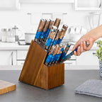 SENKEN 15-Piece Damascus Knife Block Set - "Tsunami" Collection Japanese Chef Knife Set - 67-Layer Japanese VG10 Steel Blades, Includes Chef Knife, Cleaver, 6 Steak Knives (15-Piece Knife Block Set)