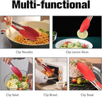 Kitchen Tongs 2 Pcs Tongs for Cooking 9 Inch 12 Inch Red Silicone Tongs Stainless Steel Locking Food Tong with Non-Slip Silicone Tips Heat Resistant Serving Tong for BBQ Grilling Salad Kitchen Utensil