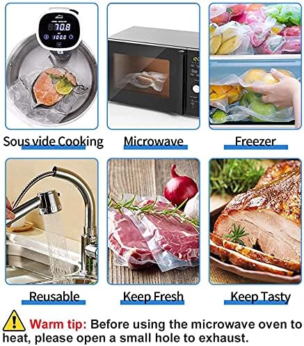 200 Vacuum Sealer Bags For Food, 8x12 Inch Thick BPA Free Vacuum Sealer Storage Bags, Compatible with All Vac Machines, Food Saver, Seal a Meal, Weston, Commercial Grade Precut Prep Sous Vide Bags