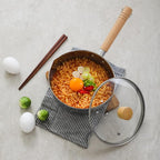 2 Quart Stainless Steel Pot With Glass Lid. Traditional Japanese Saucepan Wth Wood Handle, Multipurpose Sauce Pan With Two Side Pour Spouts & Measurement Line, Great for Ramen, Milk etc.