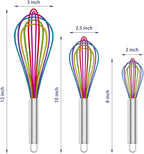 Silicone Whisk,Professional Whisks For Cooking Non Scratch,Stainless Steel & Silicone Wisk,Plastic Rubber Whisk Tool For Nonstick Cookware,Silicon Wisks Set of 3,Rainbow,for Blending,Colorful.