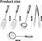 5 pcs Cooking Utensils Set,Stainless Steel Kitchen Utensils,Kitchen Tools Include Solid & Slotted Spatula,Soup Ladle,Egg Whisk,tongs,Skimmers
