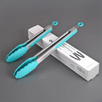 HOTEC Premium Stainless Steel Locking Kitchen Tongs with Silicon Tips, Set of 2-9" and 12", Blue