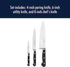 HENCKELS Classic Razor-Sharp 3-Piece Kitchen Knife Set, Chef Knife, Paring Knife, Utility Knife, German Engineered Informed by 100+ Years of Mastery, Stainless Steel