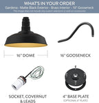 Steel Lighting Co. Gardena Barn Light | Outdoor Wall Mounted | 16" Dome | 16" Gooseneck | Farmhouse Light Made in America | Matte Black Exterior/Brass Interior