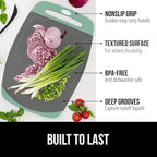GORILLA GRIP BPA-Free Reversible Kitchen Cutting Board Set of 3, US Designed, Nonporous, Juice Grooves Catch Liquid, Slip Resistant Border, Dishwasher Safe, Durable Food Chopping Boards, Mint Gray