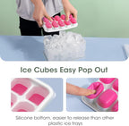DOQAUS Ice Cube Tray with Lid and Bin, 4 Pack Silicone Plastic Ice Cubes Trays for Freezer with Box/Container, Stackable with Storage Iced Bucket Kits, Scoop, for RV, Soup, Food, Cocktail, Coffee