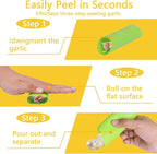 Stainless Steel Garlic Press Rocker Set - Heavy Duty Garlic Mincer, Crusher & Chopper with Silicone Peeler, Scraper & Cleaning Brush - Effortless Smasher and Grinder Tool for Easy Kitchen Prep (Green)