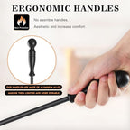Gtongoko Fireplace Tools Set 5 Pcs 30.5 Inch Black Wrought Iron Large Fire Place Tool Set Indoor/Outdoor Include Poker, Shovel, Brush, Tong and Round Stand, Fireplace Kit Accessories Set