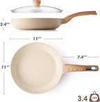 SENSARTE Ceramic Nonstick Frying Pan Skillet with Lid 11inch, Non Stick Pan Omelette Pans, Non-toxic Kitchen Cooking Chef's Pan, Free of Intentionally Added PFOA/PFAS/PTFE, Induction Compatible, Taupe