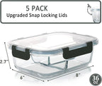 M MCIRCO [5-Pack, 36 oz] Glass Meal Prep Containers 3 Compartment with Lids, Glass Lunch Containers,Food Prep Lunch Box,Bento Box,Microwave, Oven, Freezer, Dishwasher (4.5 Cups)
