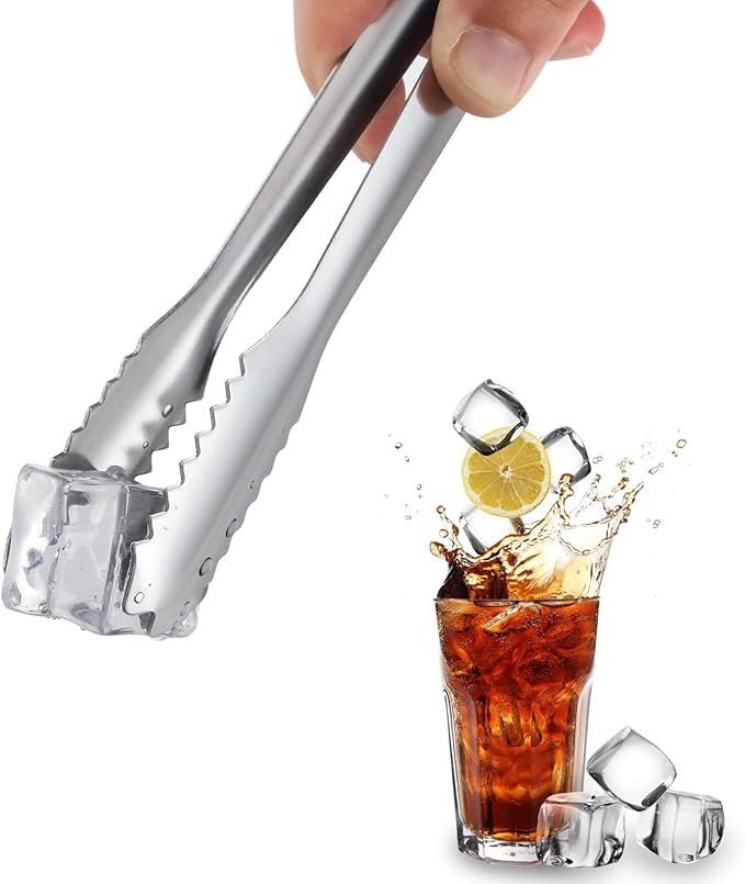 MSY BIGSUNNY 7 inches Ice Tongs for Ice Bucket, Stainless Steel Ice Tongs with Teeth, Small Serving Tongs (Silver)