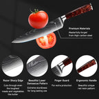 8-Piece Premium Japanese Kitchen Knife Set - Imperial Collection, Laser Damascus Pattern, 440A Stainless Steel Ultra Sharp for Fast Cutting (DMS-8A-Red)