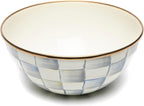 MACKENZIE-CHILDS Enamel Everyday Bowl, Serving Bowl for Entertaining, Small, Gray-and-White Sterling Check, Set of 1