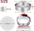 6 Inch Cake Pan Set of 3, E-Far Stainless Steel Round Layer Smash Cake Baking Pans with Parchment Rounds & Side Liner Roll, Non-Toxic & Healthy Metal Cakes Tin, Straight Side & Dishwasher Safe