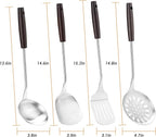 FJNATINH Cooking Utensils - Spatula, Ladle, Skimmer Spoon, Slotted Spatula - 4 Pieces Stainless Steel Wok Utensils Set for Carbon Steel