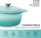 Trustmade 3 QT Cast Iron Dutch Oven, Enamel Coated Cookware Pot with Self Basting Lid for Home Baking, Braiser, Cooking, Aqua