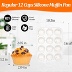 CAKETIME Regular Size Muffin Pan with Metal Reinforced Frame, Silicone Cupcake Pan Easy to Handle Nonstick 12 Cups Silicone Muffin Pans for Baking BPA Free 2 Pack