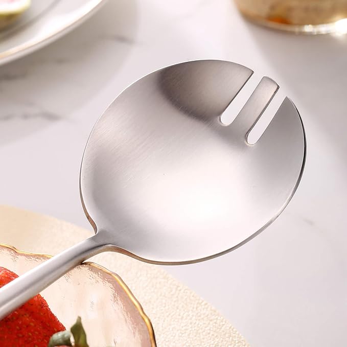 Lemeya Salad Serving Utensils,Serving Spoons Stainless Steel,2Pcs Long Handle Salad Servers 11.42 Inch,Salad Utensils for Serving,Matte Finish,Dishwasher Safe