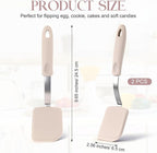 Silicone Cookie Spatula Turner 2 Pack Mini Brownie Spatula Flexible Kitchen Small Silicone Turner for Nonstick Cookware Heat Resistant No Scratch Flipper for Egg Pancake(Khaki)