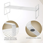 Hole Pattern Expandable Shelf Organizer,1Pack 10.2" Wide Easy to Assemble Cabinet Organizer Shelf, 16.5~27.1" Adjustable Height&Stackable Spice Organization for Cupboard, White