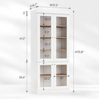 70.8" Bookshelf with Glass Doors, Farmhouse Modular Bookcase with 6-Tier Adjustable Shelves, Large Storage Cabinet for Living Room & Home Office, Set of 3, White
