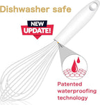 White Silicone Whisk, Sealed Waterproof Design Set of 3, Professional Kitchen Whisks for Cooking Non-Scratch, Silicone&Stainless Steel Whisk, Heat Resistant 480°F Rubber wisk, BPA free