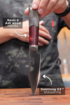 Dalstrong Paring Knife - 4 inch - Spartan Ghost Series - Premium American Forged S35VN Powdered Steel - Razor Sharp Blade - Kitchen Knife - Maple & Red Resin Handle - Sheath