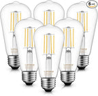 Lumiverse Edison Bulbs 60W Equivalent, Dimmable LED Light Bulbs, CRI 90+, Vintage E26 Lightbulbs, Natural White 4000K, ST19 ST58, 5.5W, Antique Clear Glass, 6 Pack