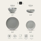 Stone Lain Lauren Stoneware, Rustic Plates and Bowls Set, Dinnerware, Service for 4, Speckled Green, Dishwasher & Microwave Safe, 16-Piece