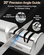 Professional 3-stage Electric Knife Sharpener for Kitchen Knives, with 100% Diamond Abrasive 20° Precision Angle Guide, Quickly Sharpening, Repairing/Restoring/Polish Blades (2-Stage Silver)