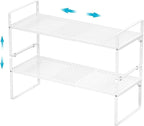 iPEGTOP Expandable Cabinet Storage Shelf Organizer Rack, Heavy Duty Stackable Steel Metal Spice Rack Adjustable Height Pantry Garage Shelf for Counter Kitchen Organization, White - 2 Pack