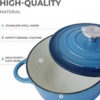 Trustmade 4.5 QT Cast Iron Dutch Oven, Enamel Coated Cookware Pot with Self Basting Lid for Home Baking, Braiser, Cooking, Blue