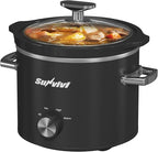 Sunvivi 2 Quart Slow Cooker, Small Slow Cooker with Removable Ceramic Pot, Food Warmer with 3 Heating Settings & Dishwasher Safe Glass Lid, Black