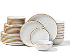 VEVOR Dinnerware Set, Service for 8 (32 PCS), Round Plates and Bowls Sets, Scratch Resistant Ceramic Dinner Ware, Dishwasher and Microwave Suitable Kitchen Dish, for Dessert Salad Soup Pasta, White