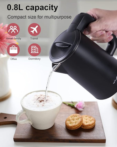 0.8L Electric Kettle Stainless Steel, 800 Watts Small Electric Kettle 27 Ounce Fast Boil Auto Shut-off, Portable Water Boiler for Small Kitchen, Business Trip and More