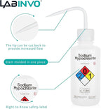 4pcs of Sodium Hypochloride Wash Bottles, Vol.500ml (17oz), Narrow Mouth, Self-Venting Safety Wash Bottles, LDPE Material, IN-WBS500