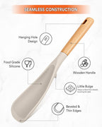 Cooking Spoon for Nonstick Cookwares, Great for Cooking and Serving Sturdy BPA-Free Matte Silicone, Wood Handle Spoon for Mixing, Scoop, and Scrape (Khaki & Turquoise, 11.4 inch)