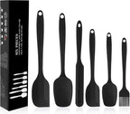 Silicone Spatulas Set of 6, Rubber Spoon Spatula Heat Resistant Spoonula One Piece Design Seamless Spatula Non-Stick Scrapers Baking Mixing Tool (Black)