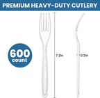 [600 Count] Clear Plastic Utensils 600 Disposable Forks Silverware Bulk Forks Bulk Heat Resistant Heavy Duty Silverware