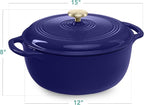 Best Choice Products 7.5 Quart Enamel Cast-Iron Round Dutch Oven, Family Style Heavy-Duty Pre-Seasoned Cookware for Home, Kitchen, Dining Room, Oven Safe w/Lid, Dual Handles - Sapphire Blue