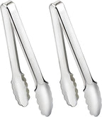 2 Pack Serving Tongs Serving Utensils Salad Tongs Metal Buffet Tongs Non-slip & Easy Grip Stainless Steel Plated Buffet Serving Tongs, Salad, Ice, Oven (9.5 Inch) (Silver)