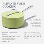 3.5QT Nonstick Ceramic Sauce Pan with Lid 8 inch Ceramic Cookare Even Heat Distribution Non Toxic PFAS-Free Healthy Soup Pot for All Stovetops, Oven & Dishwasher Safe 500°F, Olive Green