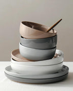 Famiware Milkyway Stoneware Dinnerware Sets with Pasta Bowls, Service for 4 (16 Pieces), Plates and Bowls Sets -Scratch Resistant, Microwave and Dishwasher Safe Dishes Set, Multi-color