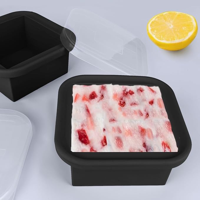 2 Cup Silicone Freezer Trays with Lid 4 Pack Silicone Freezer Molds Soup Containers Make 4 Perfect Soups, Broths, Stews, Sauces, Curries (Black)
